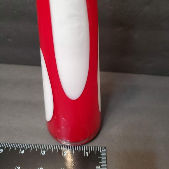 Red and White Cased Glass Vase, Art Glass, Polka Dot Coin Dots, 11", Red Vase - Picture 5 of 7
